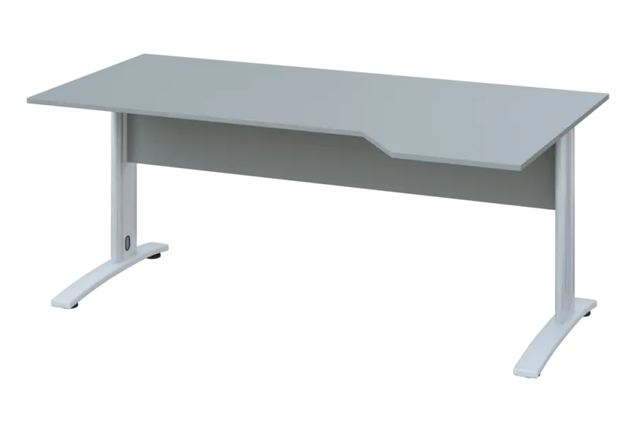 EZK 28 - 184 stůl kancelářský, rohový, pravý, kovová podnož bílá, deska 25 mm, široký 1800 mm, šedá